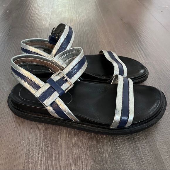 Marni | Summer Camp Fussbett Sandals | Silver/Blue Metallic Leather | Size 7.5 - Picture 2 of 13